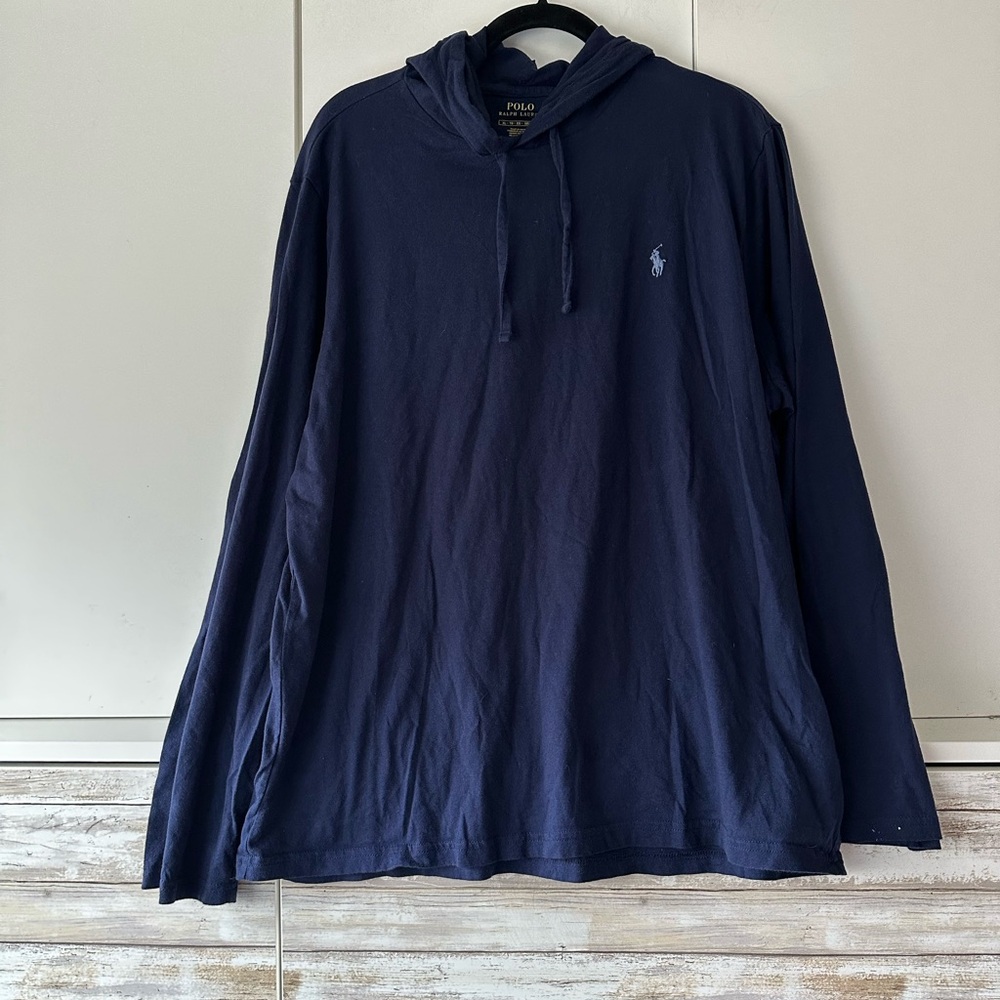 🐎 Polo Ralph Lauren Navy Hooded Long Sleeve Shirt Size XL
